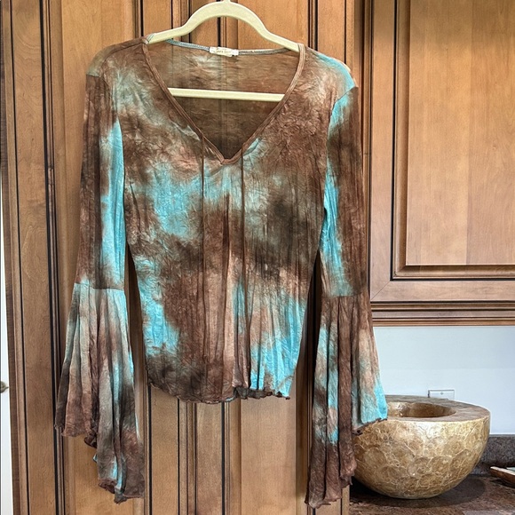 Sans Souci Tops - Sans Souci Brown and Blue Tie-Dye Blouse